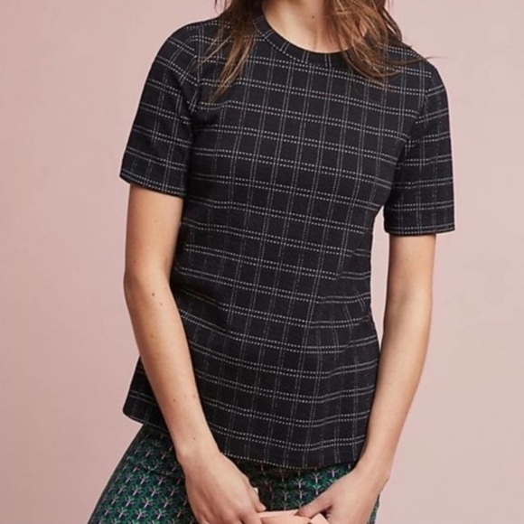 Anthropologie Postmark Keisha Grid Top Womens Small Zipper Back Short Sleeve - Picture 1 of 8